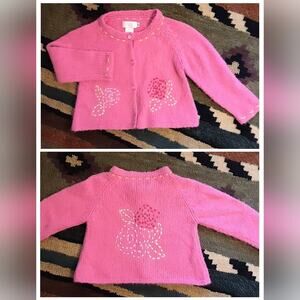 B. Lulu Los Angeles Pink Rose Embroidered Buttoned Sweater Cardigan Toddler 3T